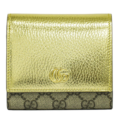 GUCCI GGマーモント 折財布 ベージュ ゴールド 598587