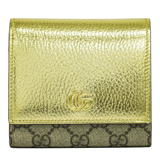 GUCCI GGマーモント 折財布 ベージュ ゴールド 598587