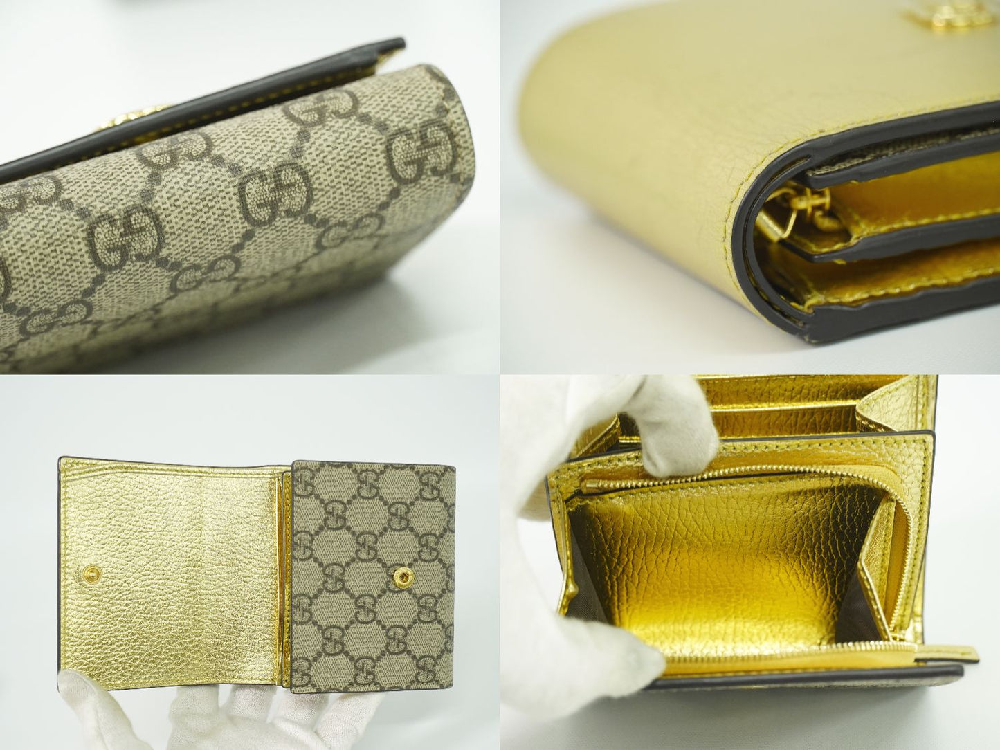 GUCCI GGマーモント 折財布 ベージュ ゴールド 598587