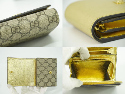 GUCCI GGマーモント 折財布 ベージュ ゴールド 598587