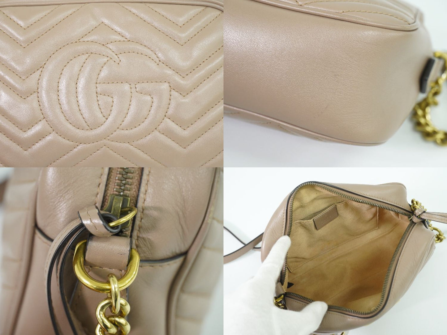 GUCCI GGマーモント キルティング スモール ショルダーバッグ ベージュ 447632