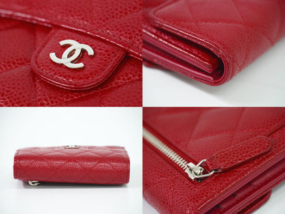 CHANEL ココマーク マトラッセ 折財布 レッド