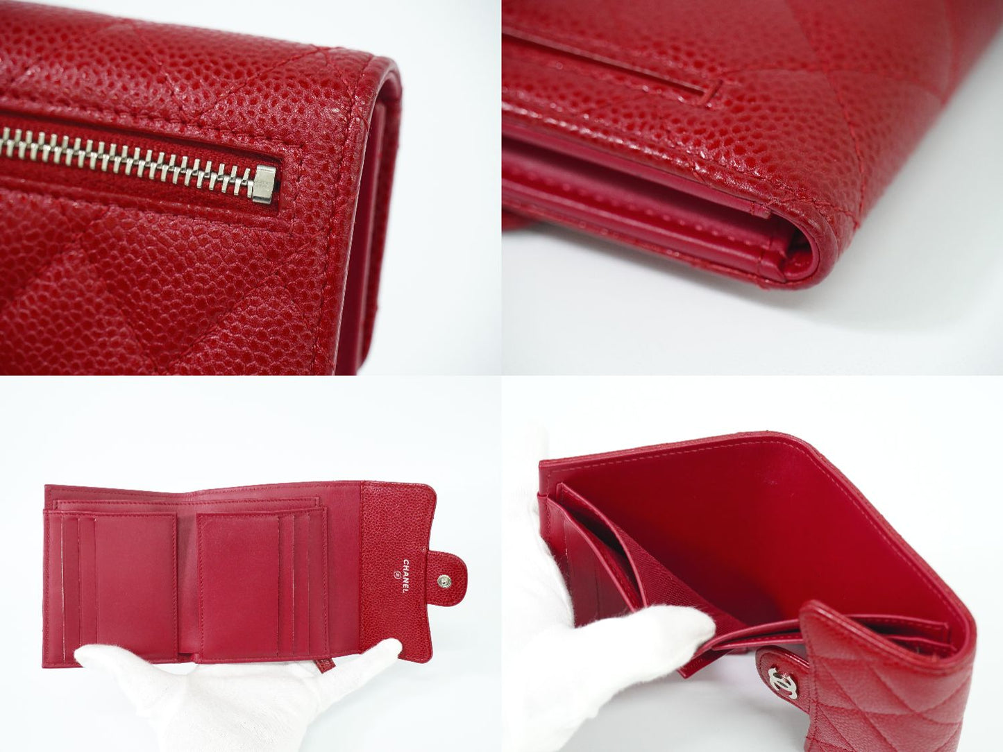 CHANEL ココマーク マトラッセ 折財布 レッド