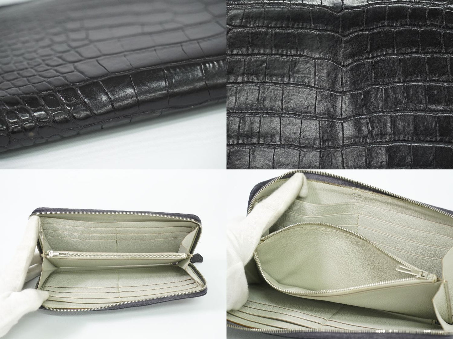 HERMES アザップ ロング アリゲーター レザー 長財布 ブラック