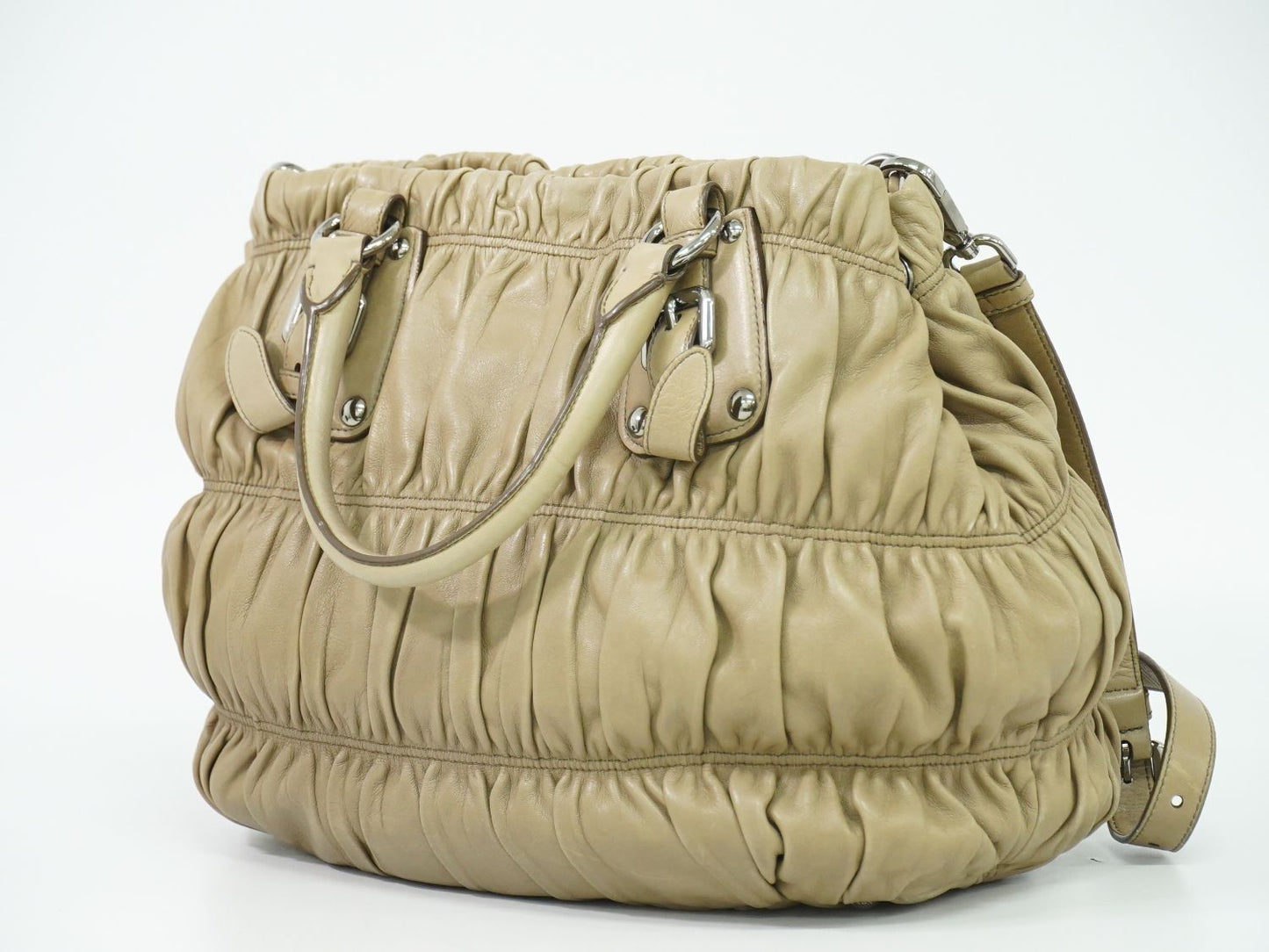 PRADA ナッパゴーフル 2WAY ショルダーバッグ ベージュ BN1789