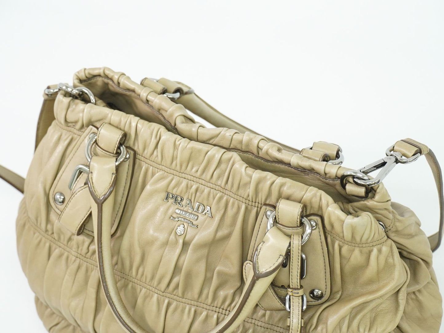 PRADA ナッパゴーフル 2WAY ショルダーバッグ ベージュ BN1789