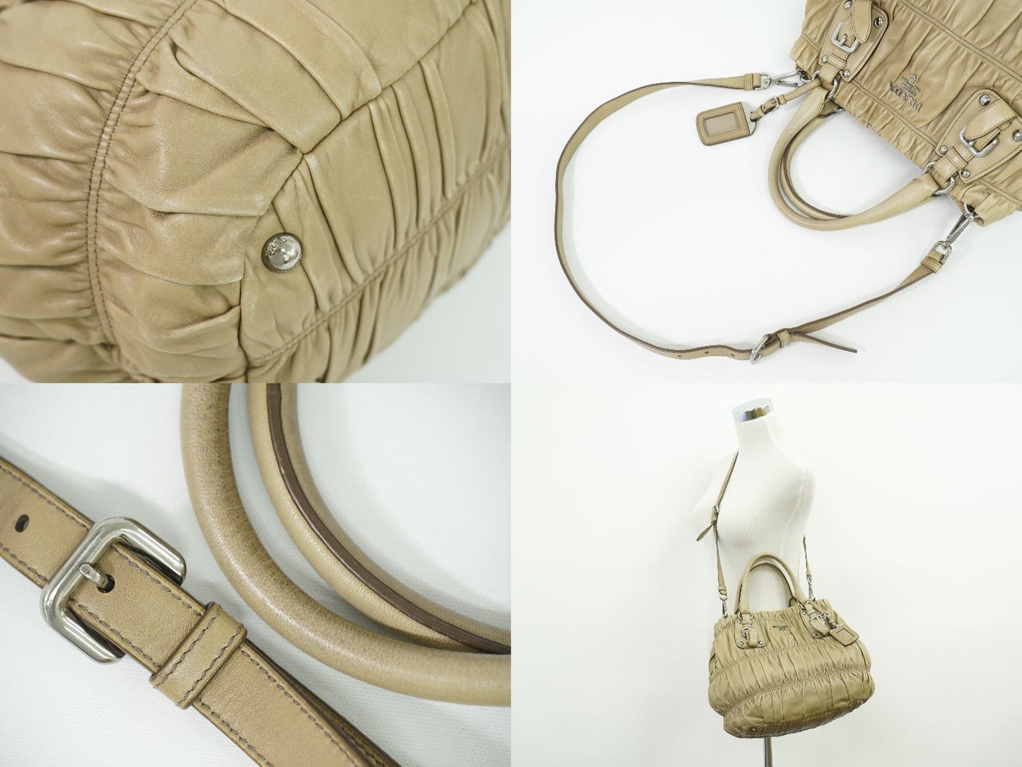 PRADA ナッパゴーフル 2WAY ショルダーバッグ ベージュ BN1789