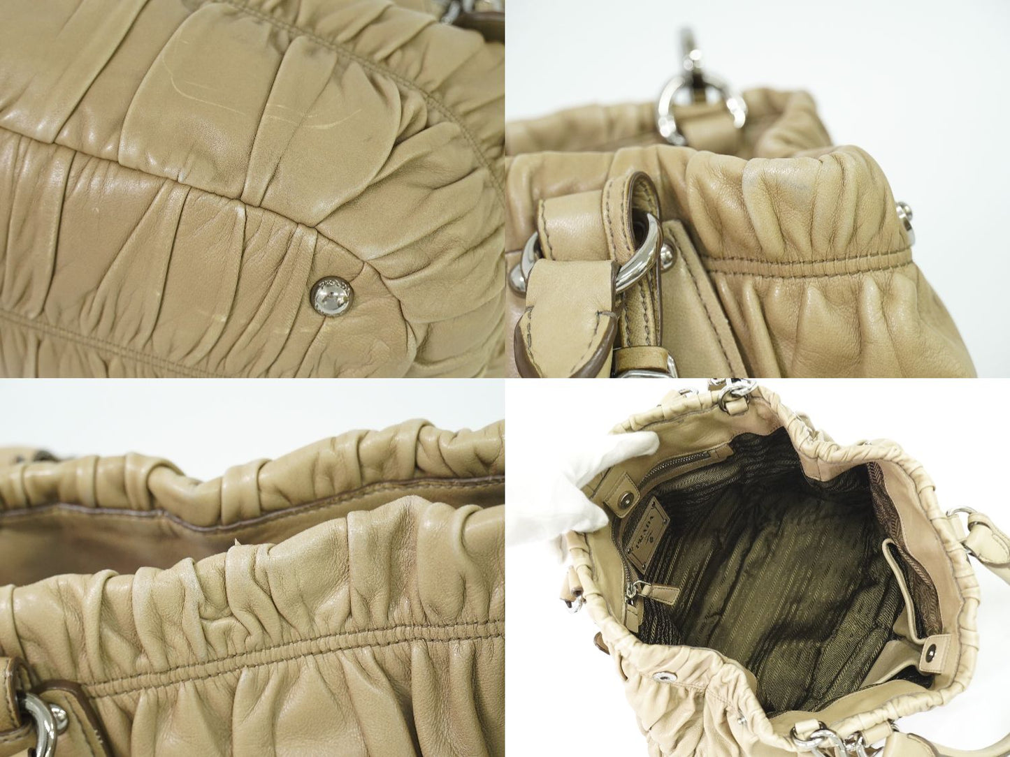 PRADA ナッパゴーフル 2WAY ショルダーバッグ ベージュ BN1789