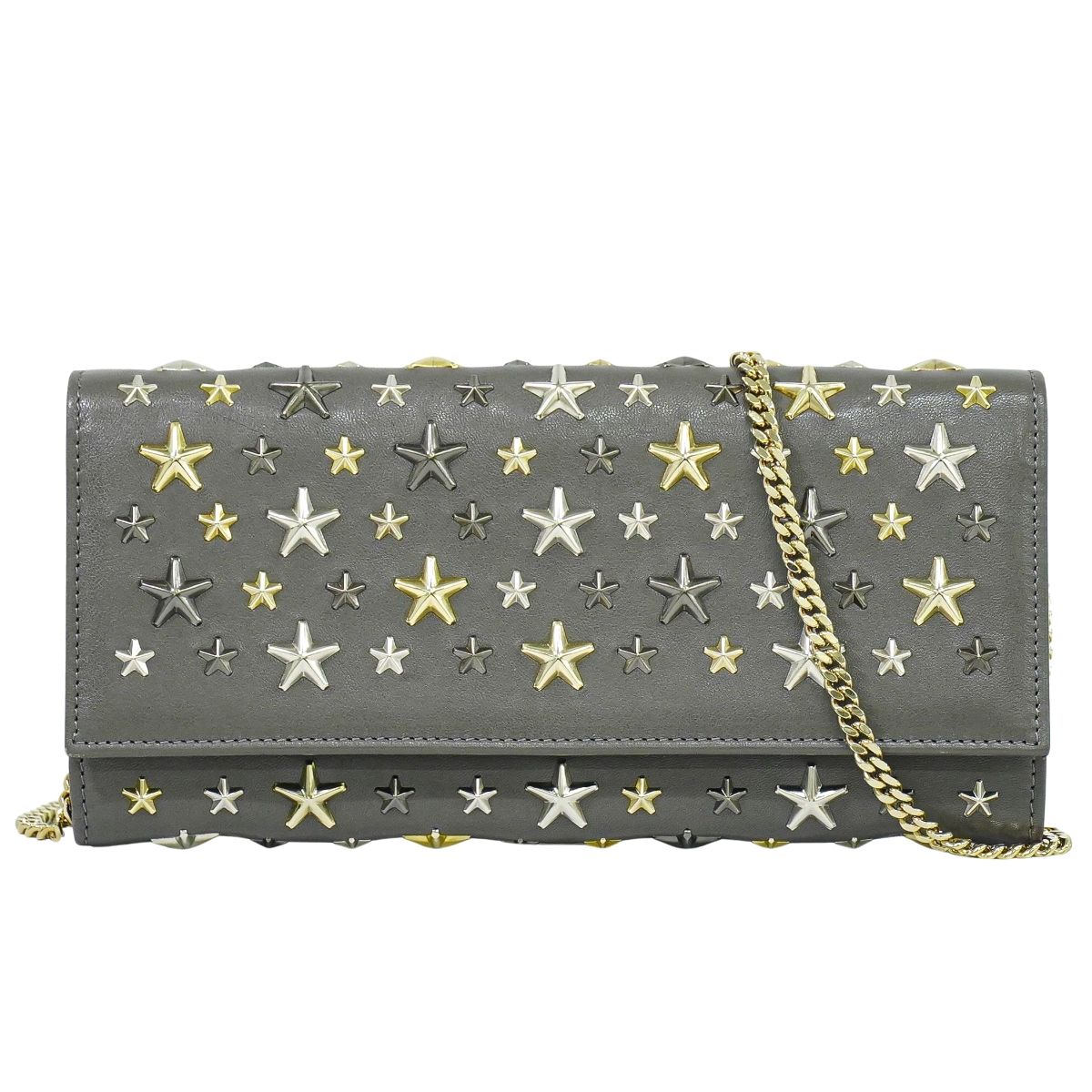 JIMMY CHOO スタースタッズ ショルダーウォレット 長財布 グレー
