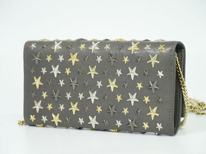 JIMMY CHOO スタースタッズ ショルダーウォレット 長財布 グレー