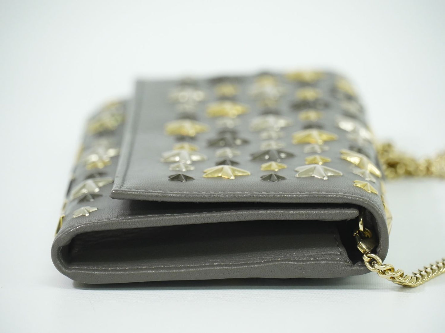 JIMMY CHOO スタースタッズ ショルダーウォレット 長財布 グレー