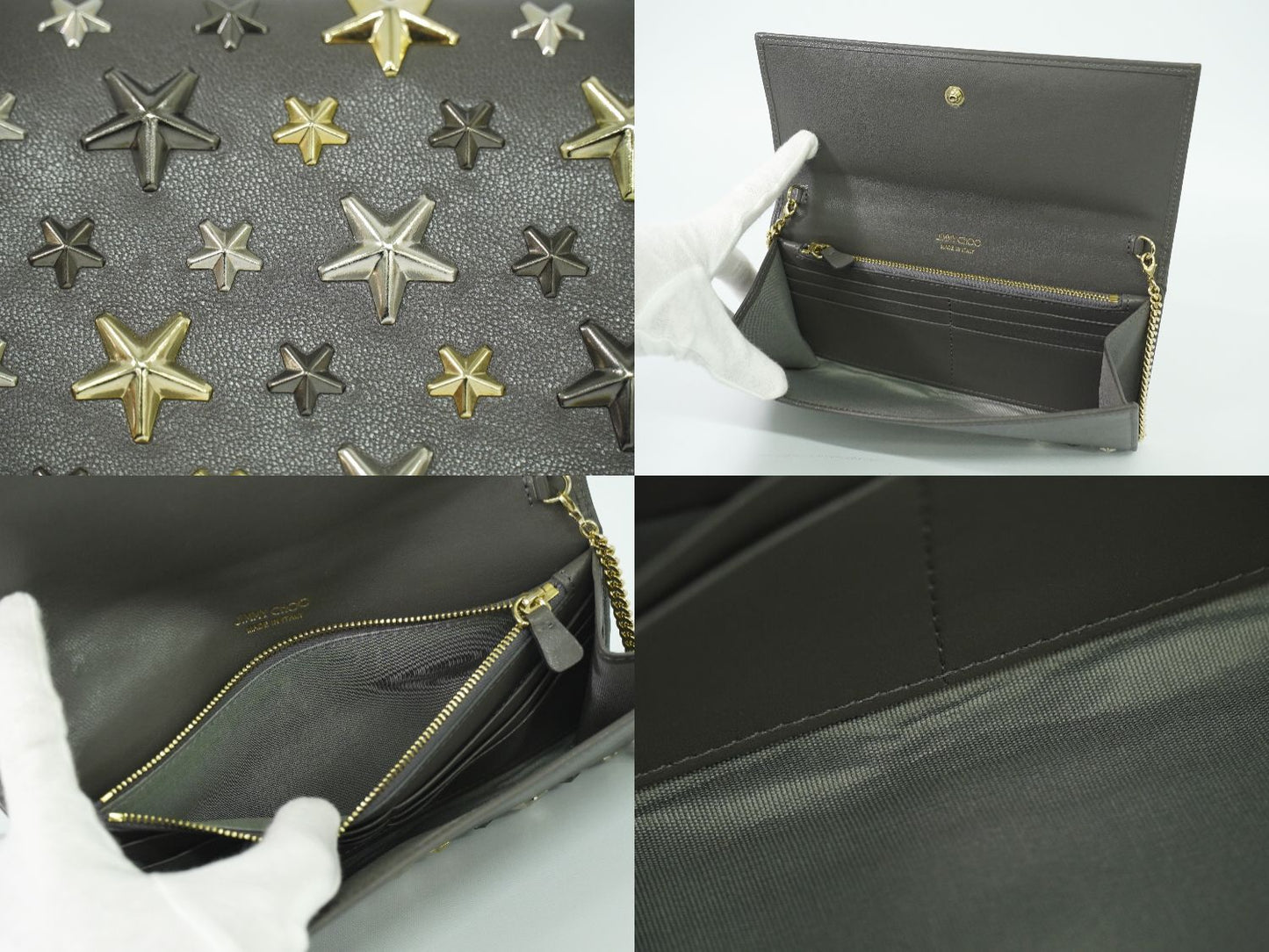JIMMY CHOO スタースタッズ ショルダーウォレット 長財布 グレー