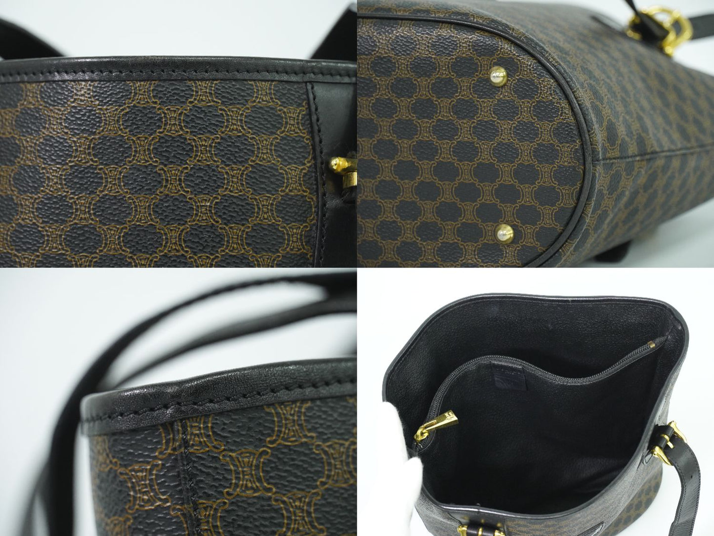 CELINE マカダム ショルダーバッグ ブラック ブラウン