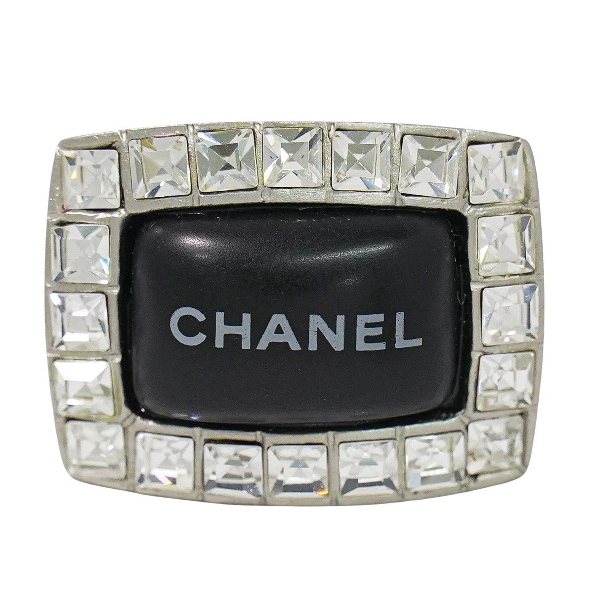 CHANEL ロゴ ラインストーン リング 13号 メタル ブラック