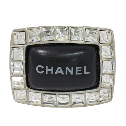 CHANEL ロゴ ラインストーン リング 13号 メタル ブラック