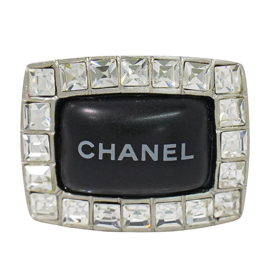 CHANEL ロゴ ラインストーン リング 13号 メタル ブラック