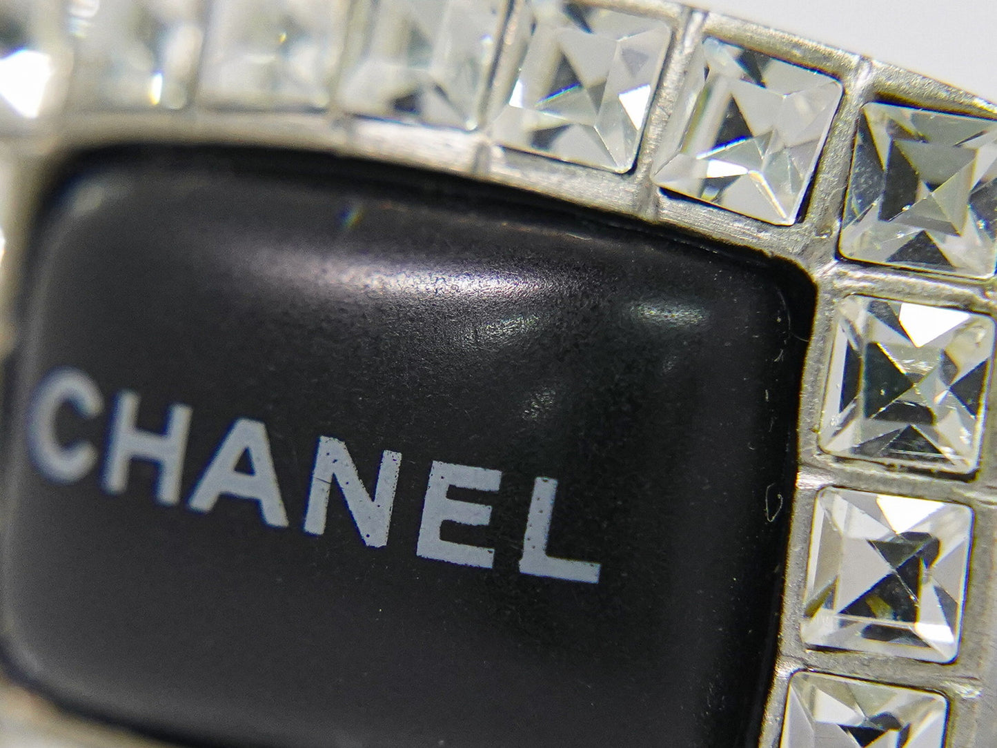 CHANEL ロゴ ラインストーン リング 13号 メタル ブラック