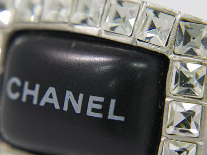 CHANEL ロゴ ラインストーン リング 13号 メタル ブラック