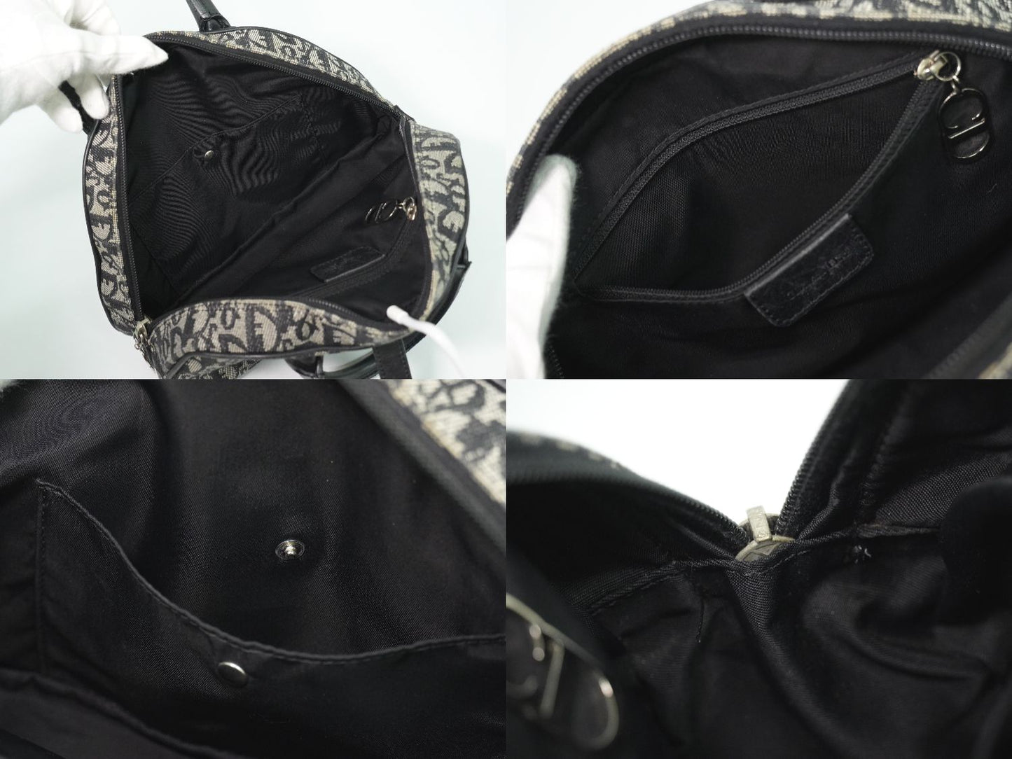 Christian Dior ダブルサドル トロッター ハンドバッグ グレー ブラック