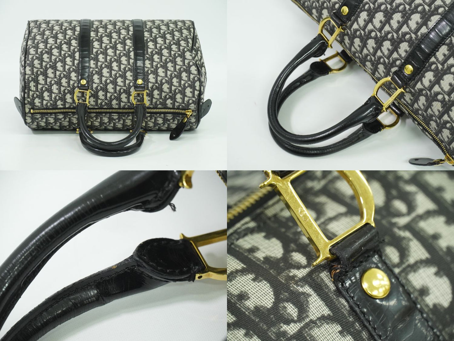 Christian Dior トロッター ボストンバッグ ブラック ホワイト