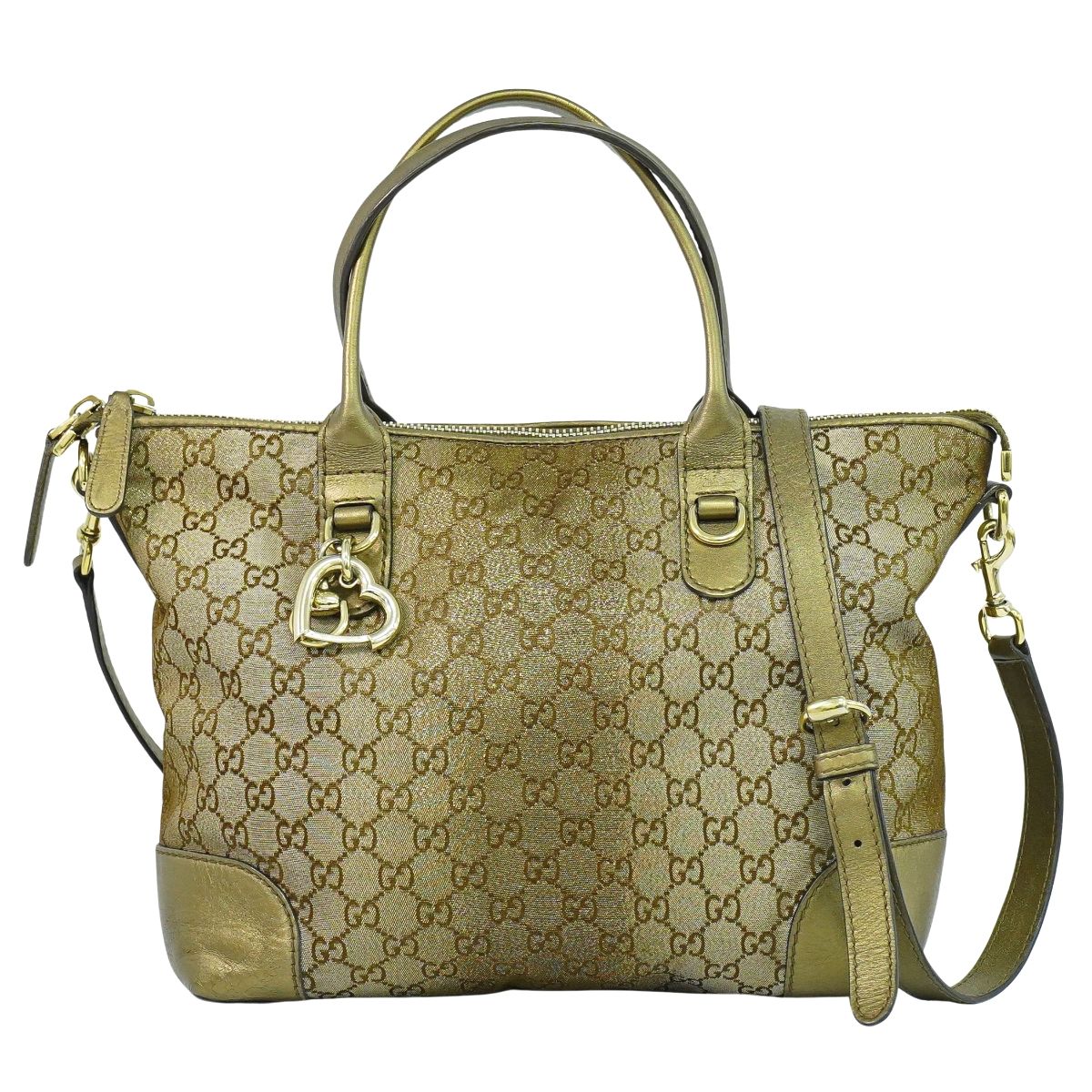 GUCCI ハートビット GGキャンバス 2WAY ショルダーバッグ ブラウン 