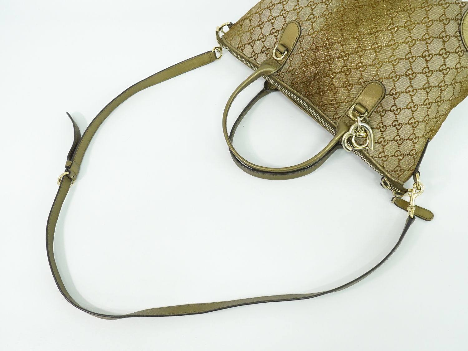 GUCCI ハートビット GGキャンバス 2WAY ショルダーバッグ ブラウン