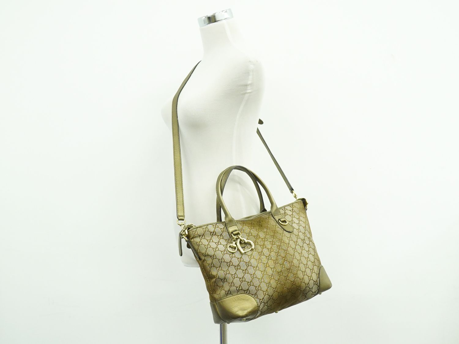 GUCCI ハートビット GGキャンバス 2WAY ショルダーバッグ ブラウン