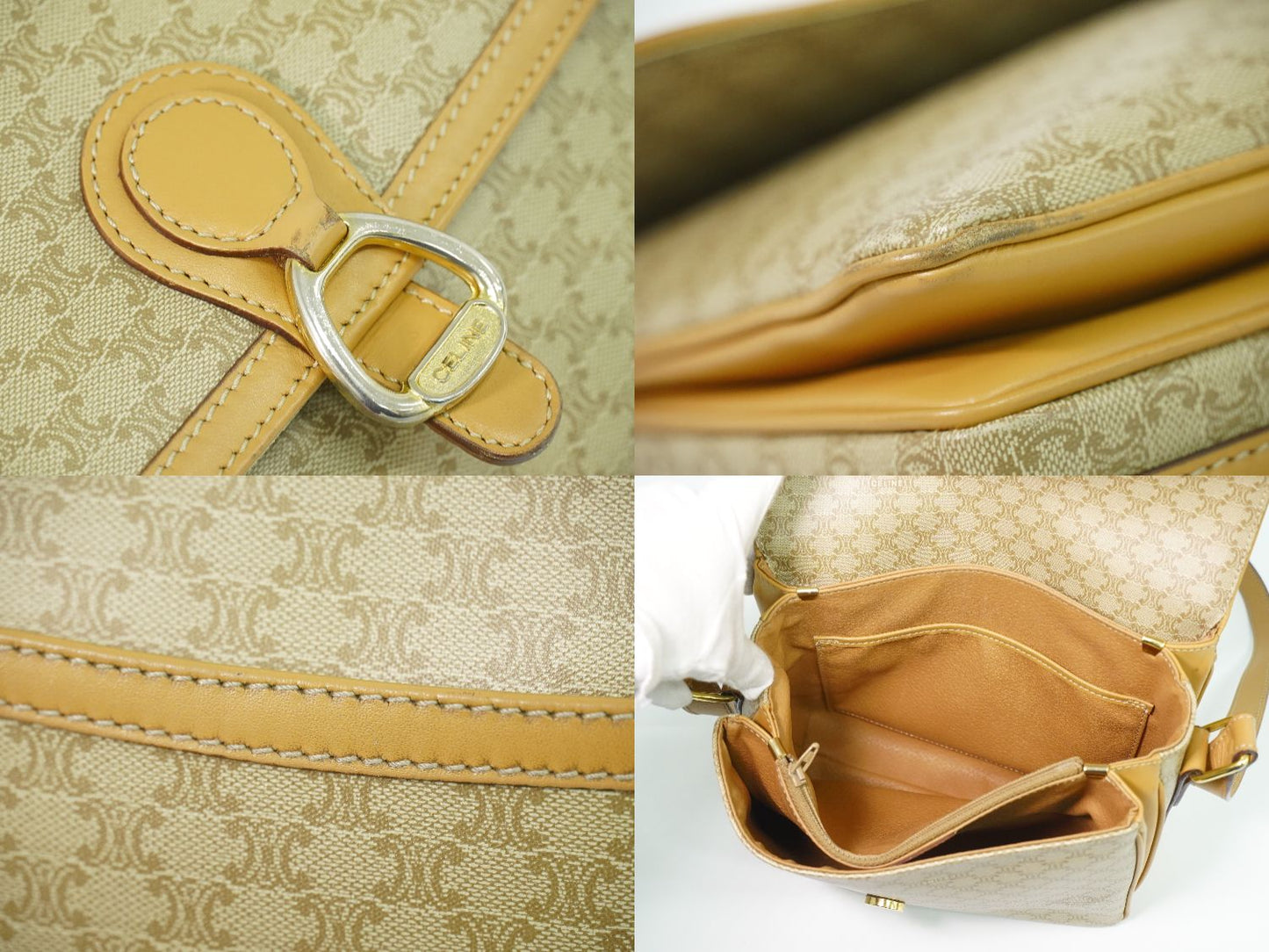 CELINE マカダム ショルダーバッグ ベージュ