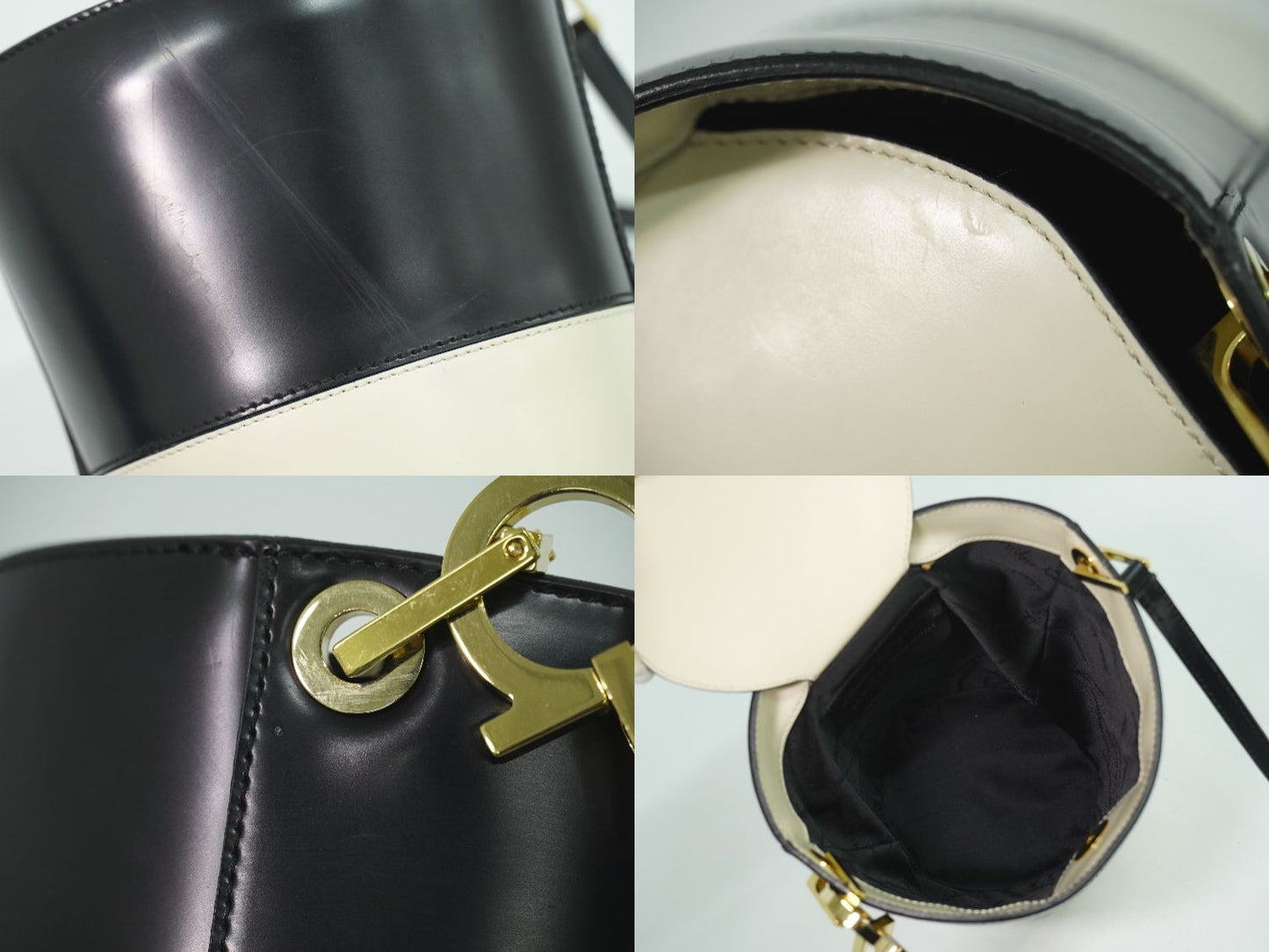Salvatore Ferragamo ガンチーニ バイカラー ショルダーバッグ アイボリー ブラック
