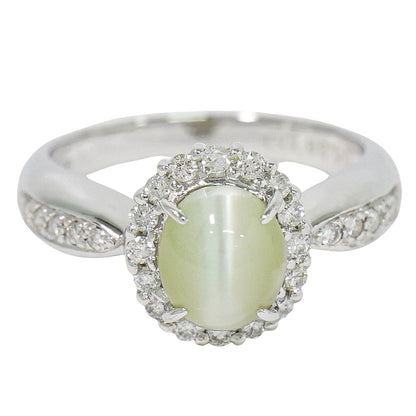 クリソベリル 3.08ct ダイヤモンド 0.38ct 750 18K WG リング 14.5号 グレー