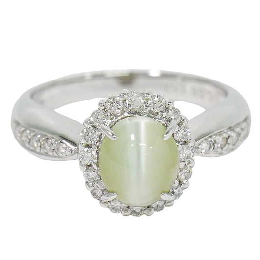 クリソベリル 3.08ct ダイヤモンド 0.38ct 750 18K WG リング 14.5号 グレー