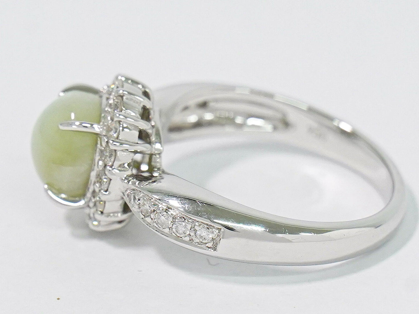 クリソベリル 3.08ct ダイヤモンド 0.38ct 750 18K WG リング 14.5号 グレー