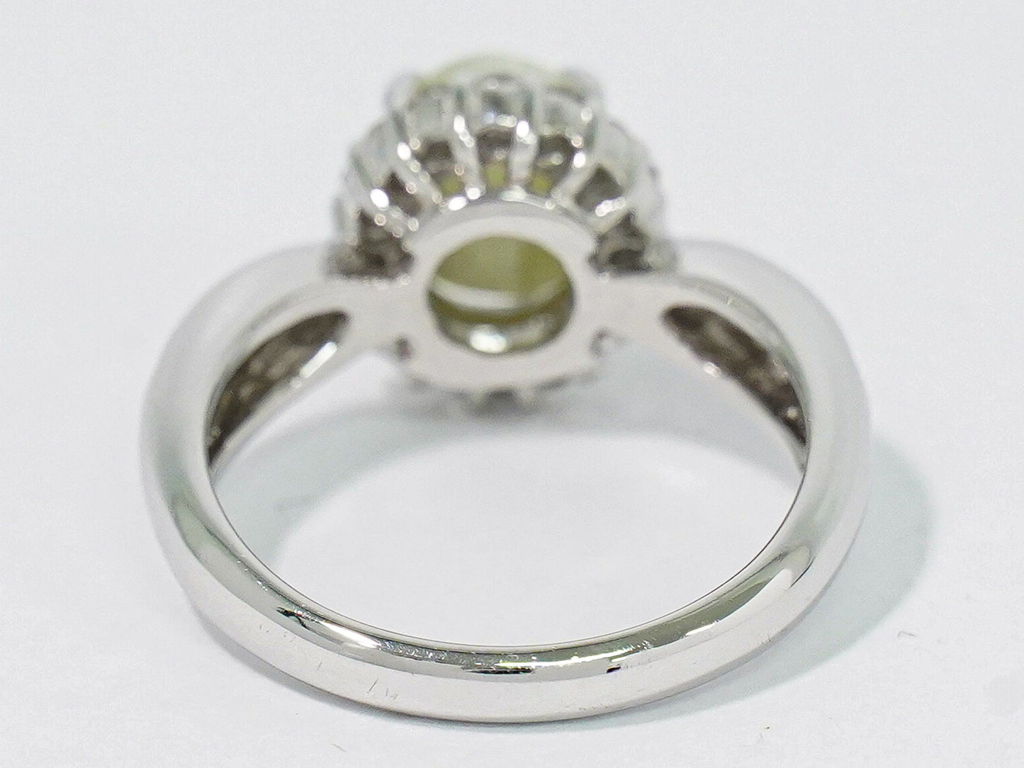 クリソベリル 3.08ct ダイヤモンド 0.38ct 750 18K WG リング 14.5号 グレー