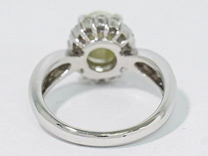 クリソベリル 3.08ct ダイヤモンド 0.38ct 750 18K WG リング 14.5号 グレー