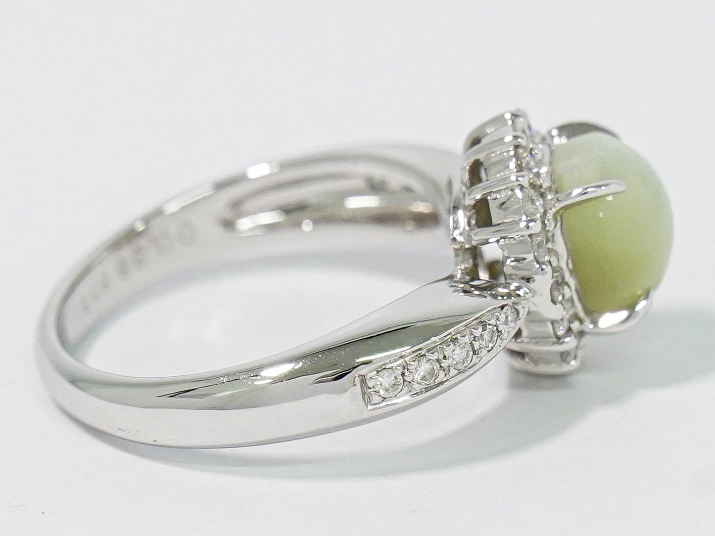 クリソベリル 3.08ct ダイヤモンド 0.38ct 750 18K WG リング 14.5号 グレー