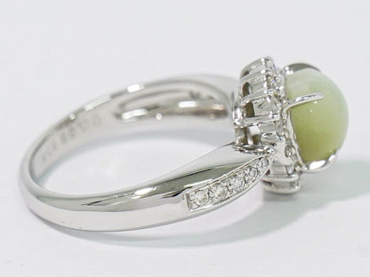 クリソベリル 3.08ct ダイヤモンド 0.38ct 750 18K WG リング 14.5号 グレー