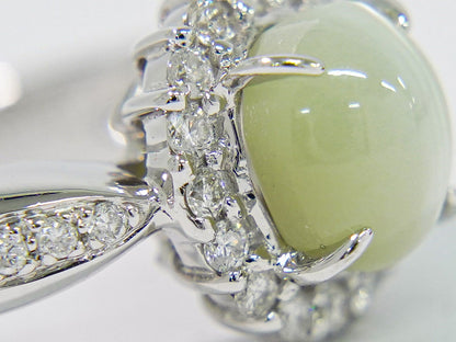 クリソベリル 3.08ct ダイヤモンド 0.38ct 750 18K WG リング 14.5号 グレー