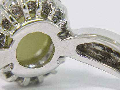 クリソベリル 3.08ct ダイヤモンド 0.38ct 750 18K WG リング 14.5号 グレー