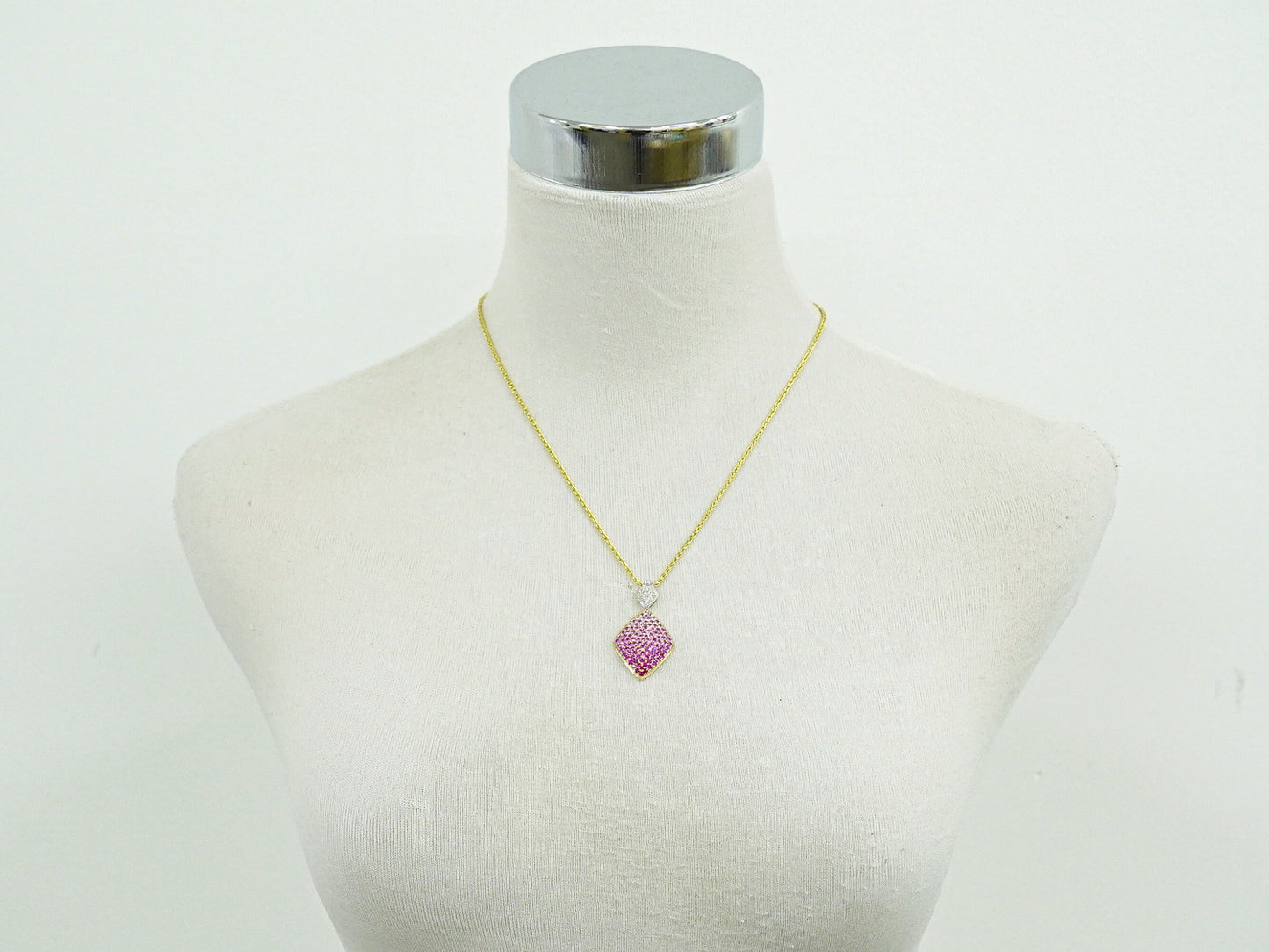 ピンクサファイア 1.95ct ルビー 0.70ct ダイヤモンド 0.25ct 750 K18 YG WG ネックレス