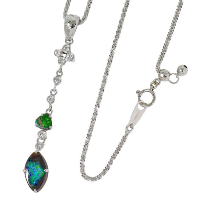 オパール 4.30ct ダイヤモンド 0.23ct K18 WG ネックレス グリーン