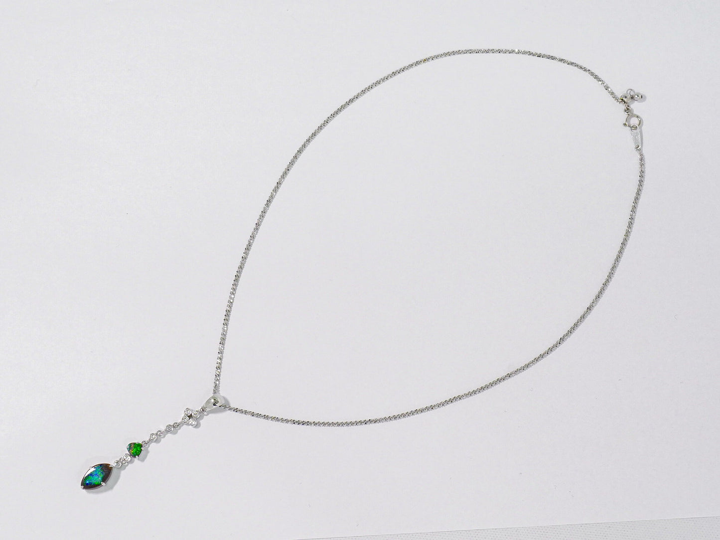 オパール 4.30ct ダイヤモンド 0.23ct K18 WG ネックレス グリーン