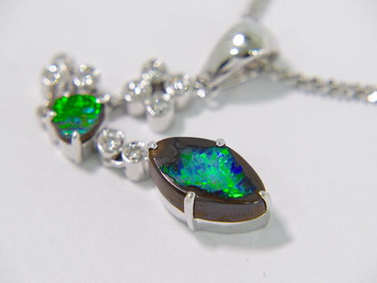 オパール 4.30ct ダイヤモンド 0.23ct K18 WG ネックレス グリーン