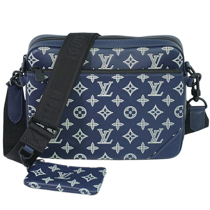 LOUIS VUITTON トリオ メッセンジャー モノグラム シャドウ ショルダーバッグ インクブルー ホワイト M24753