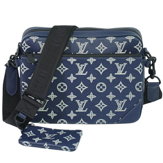 LOUIS VUITTON トリオ メッセンジャー モノグラム シャドウ ショルダーバッグ インクブルー ホワイト M24753