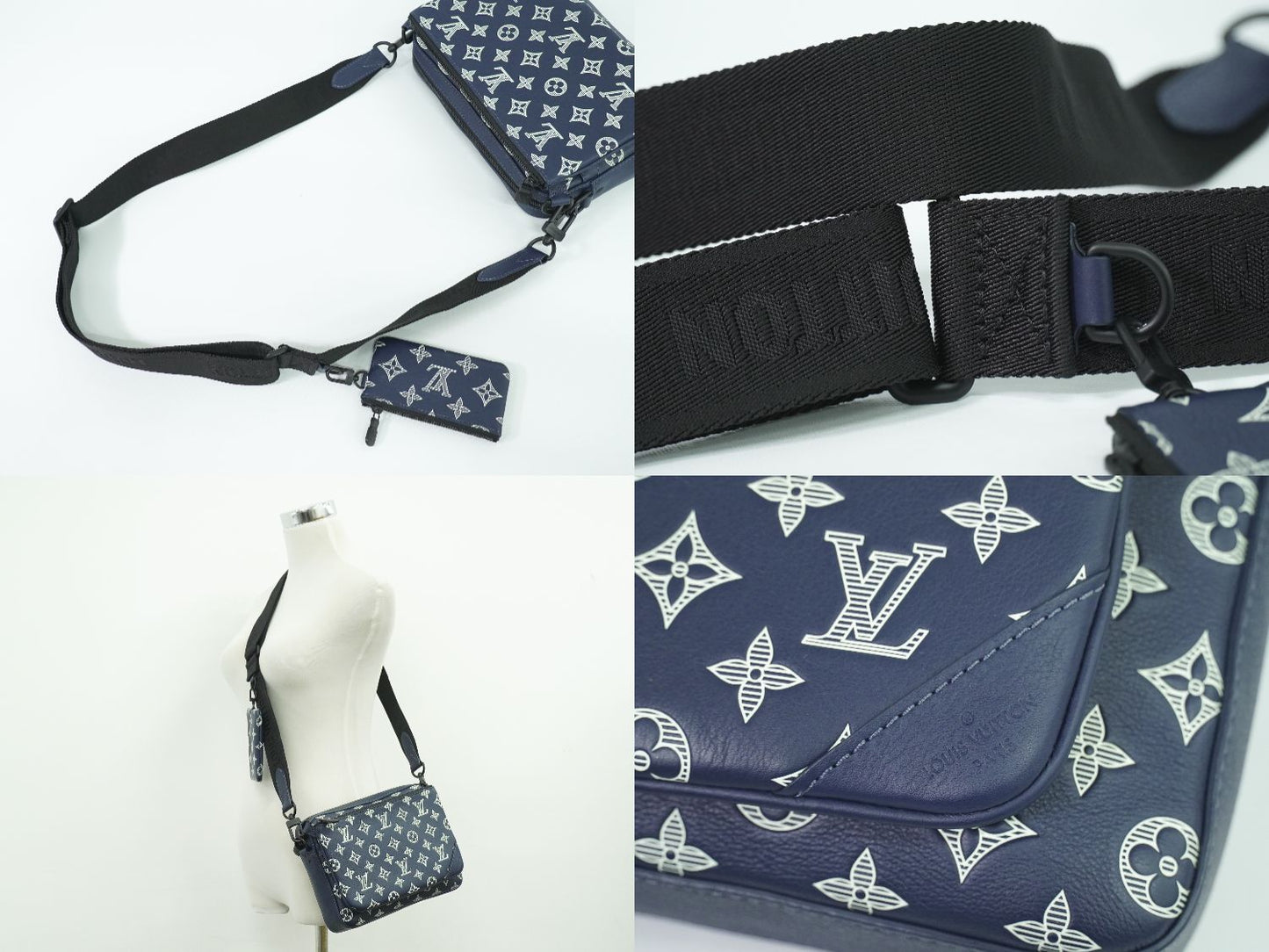 LOUIS VUITTON トリオ メッセンジャー モノグラム シャドウ ショルダーバッグ インクブルー ホワイト M24753