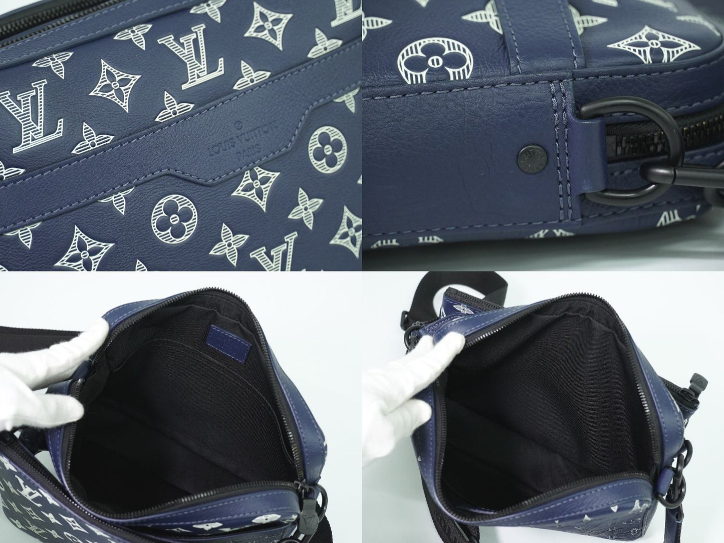 LOUIS VUITTON トリオ メッセンジャー モノグラム シャドウ ショルダーバッグ インクブルー ホワイト M24753