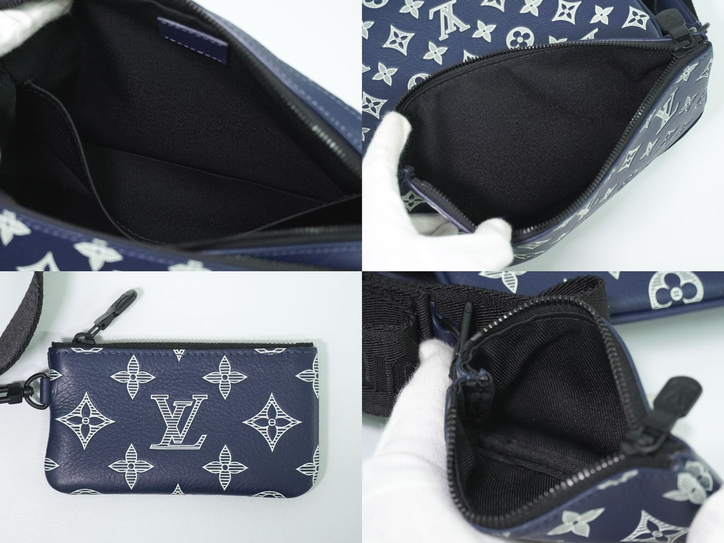 LOUIS VUITTON トリオ メッセンジャー モノグラム シャドウ ショルダーバッグ インクブルー ホワイト M24753