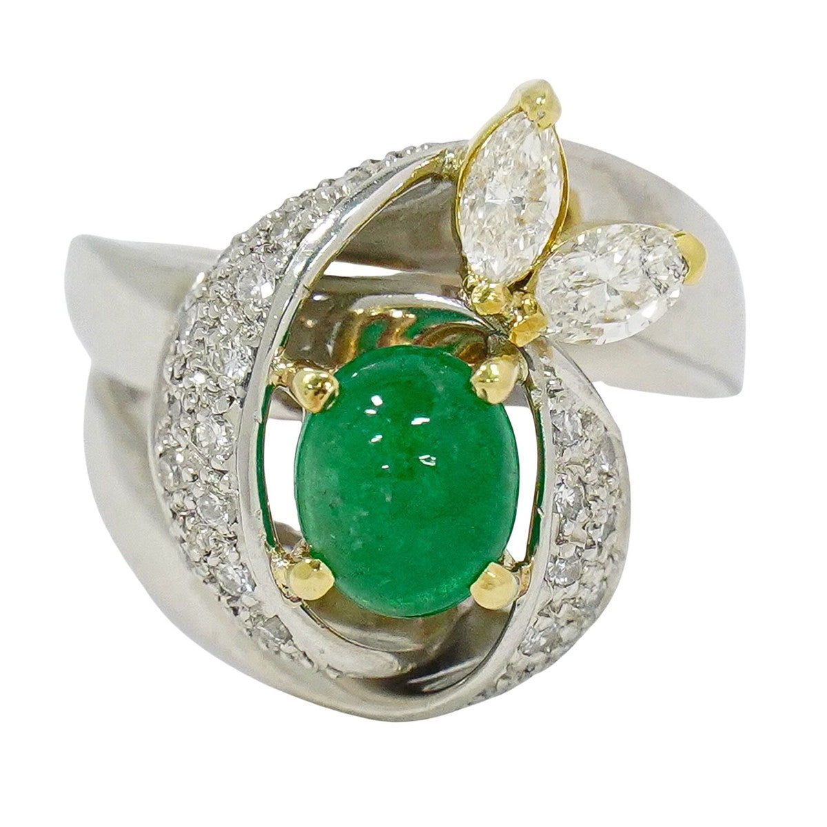 エメラルド 1.18ct ダイヤモンド 0.64ct K18 YG Pt900 コンビ リング 12.5号 グリーン