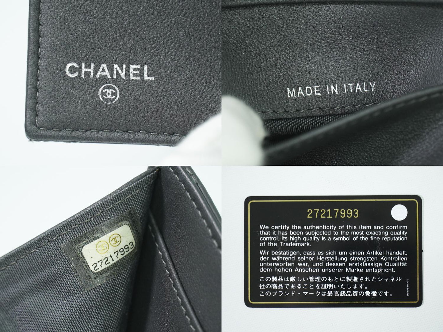 CHANEL カメリア ラインストーン 折財布 ダークグレー