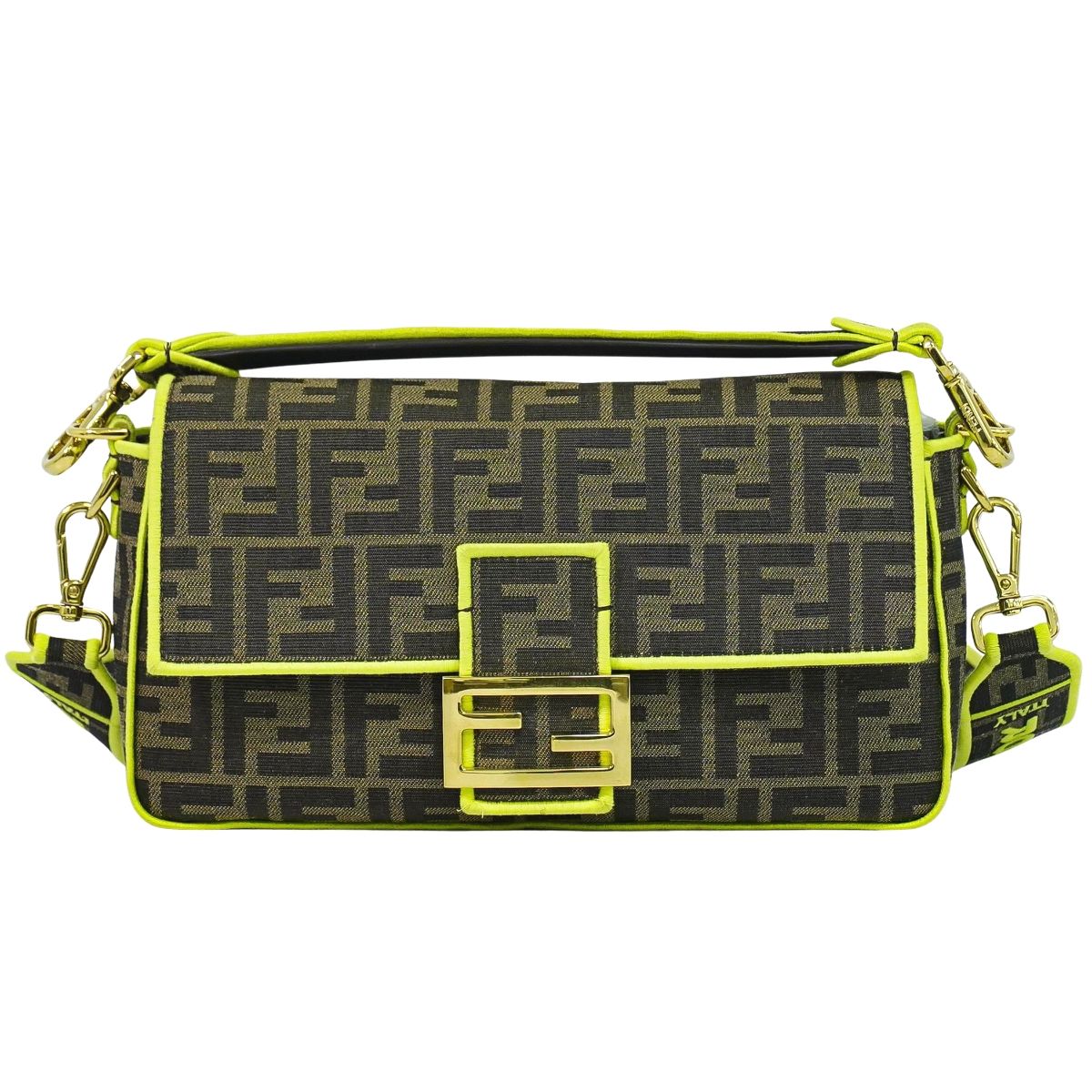 FENDI ズッカ バケット 2WAY ショルダーバッグ ブラウン ネオンイエロー 8BR600